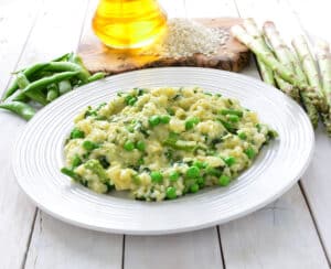 Risotto piselli, asparagi e Asiago Stagionato